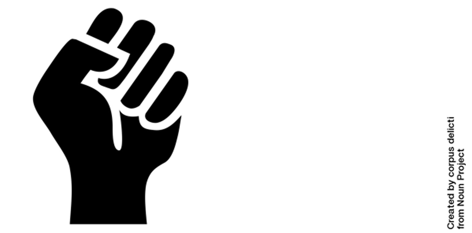 Black icon of fist clenched in solidarity