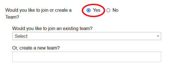 screenshot of website showing team options