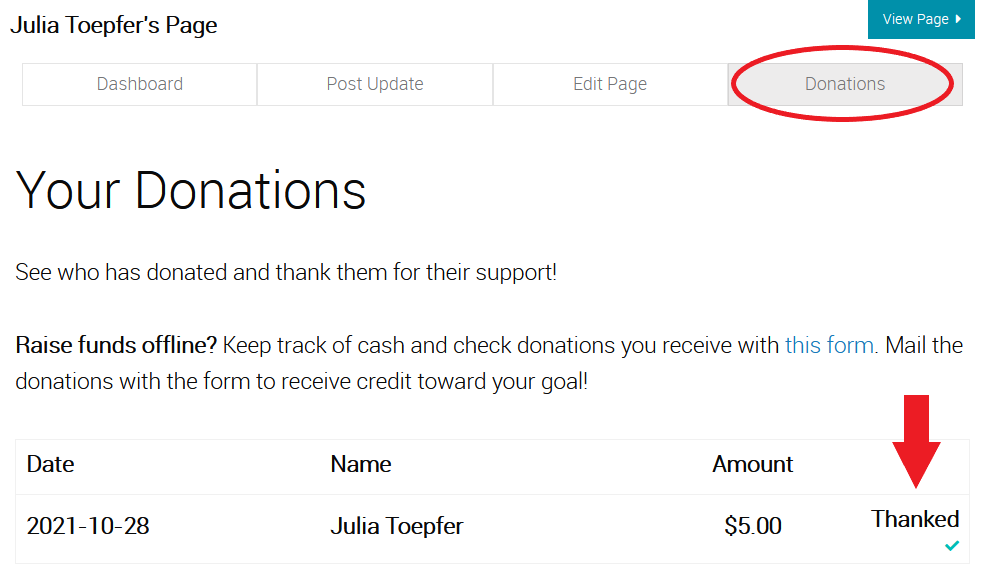 screenshot of fundraiser portal