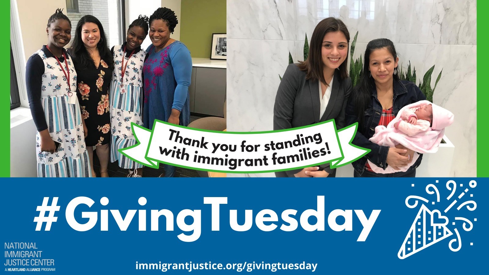 graphic with text "thank you" and pictures of immigrant families smiling