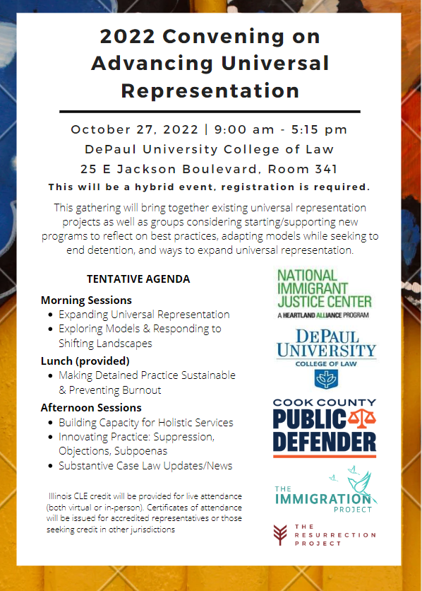 Flyer for 2022 Convening on Advancing Universal Representation. All details listed in the above text on this page.