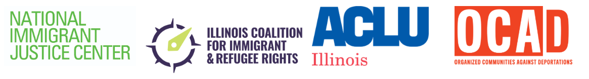 Logos for NIJC, ACLU-IL, ICIRR, OCAD