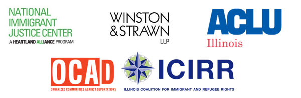 Image of logos for NIJC, ACLU of Illinois, Winston & Strawn, ICIRR, and OCAD