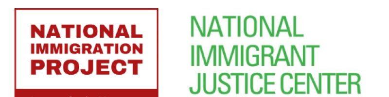 Logos for the National Immigration Project (in red) and National Immigrant Justice Center (in green) on a white background)