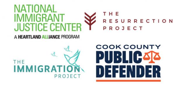 Logos for National Immigrant Justice Center, The Resurrection Project, The Immigration Project, and Cook County Public Defender