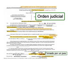 Ejemplo de una orden judicial, que incluye texto que indica donde está firmada por un juez